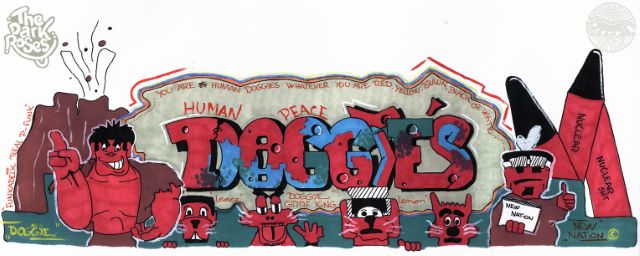 Funkadelic Real P-Funk... You Are Human Doggies Whatever You Are Red, Yellow, 'Braun', Black or White... Nuclear Shit... DOGGIEs sketch by DOGGiE1885 - The Dark Roses and The New Nation - 4 the wall Ellebjerg, Copenhagen, Denmark 28. February 1984